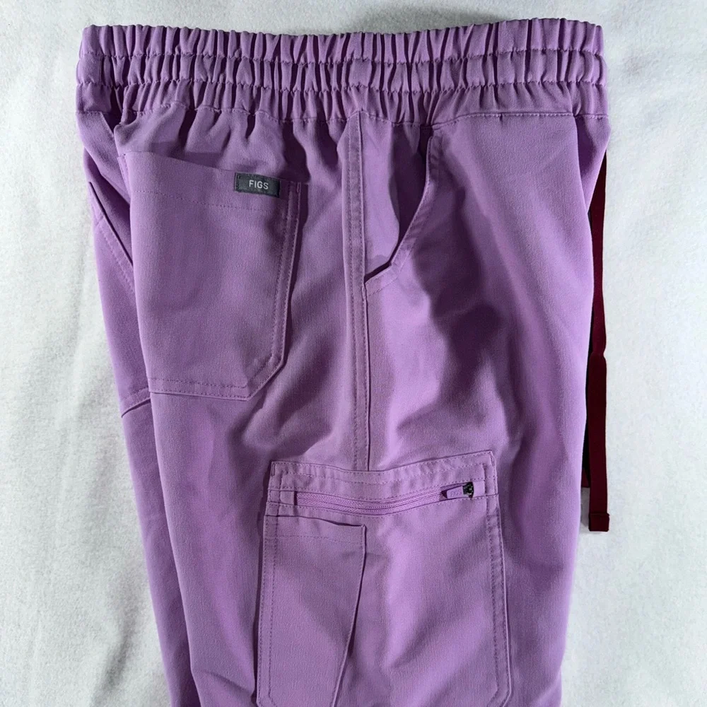 FIGS Women's Straight Leg Scrub Pants in Lavender with Maroon Drawstring